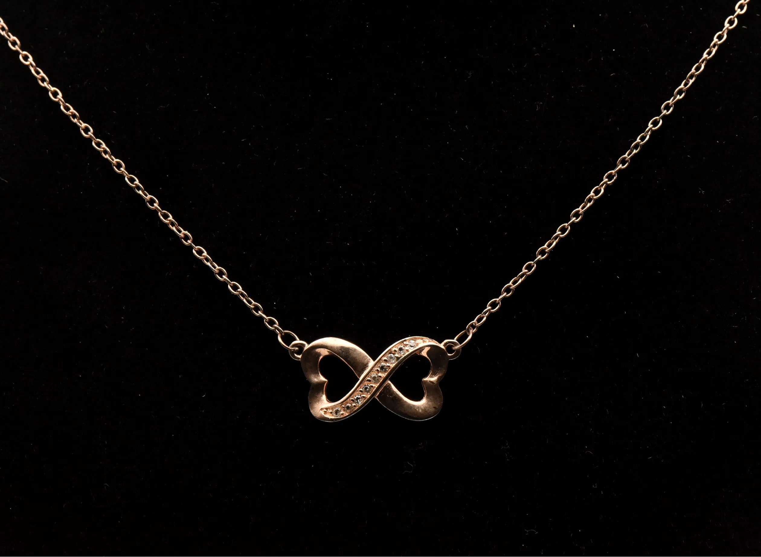 Vintage Copper Tone Sterling Silver Infinity Double Heart Pendant Necklace