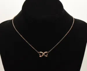 Vintage Copper Tone Sterling Silver Infinity Double Heart Pendant Necklace