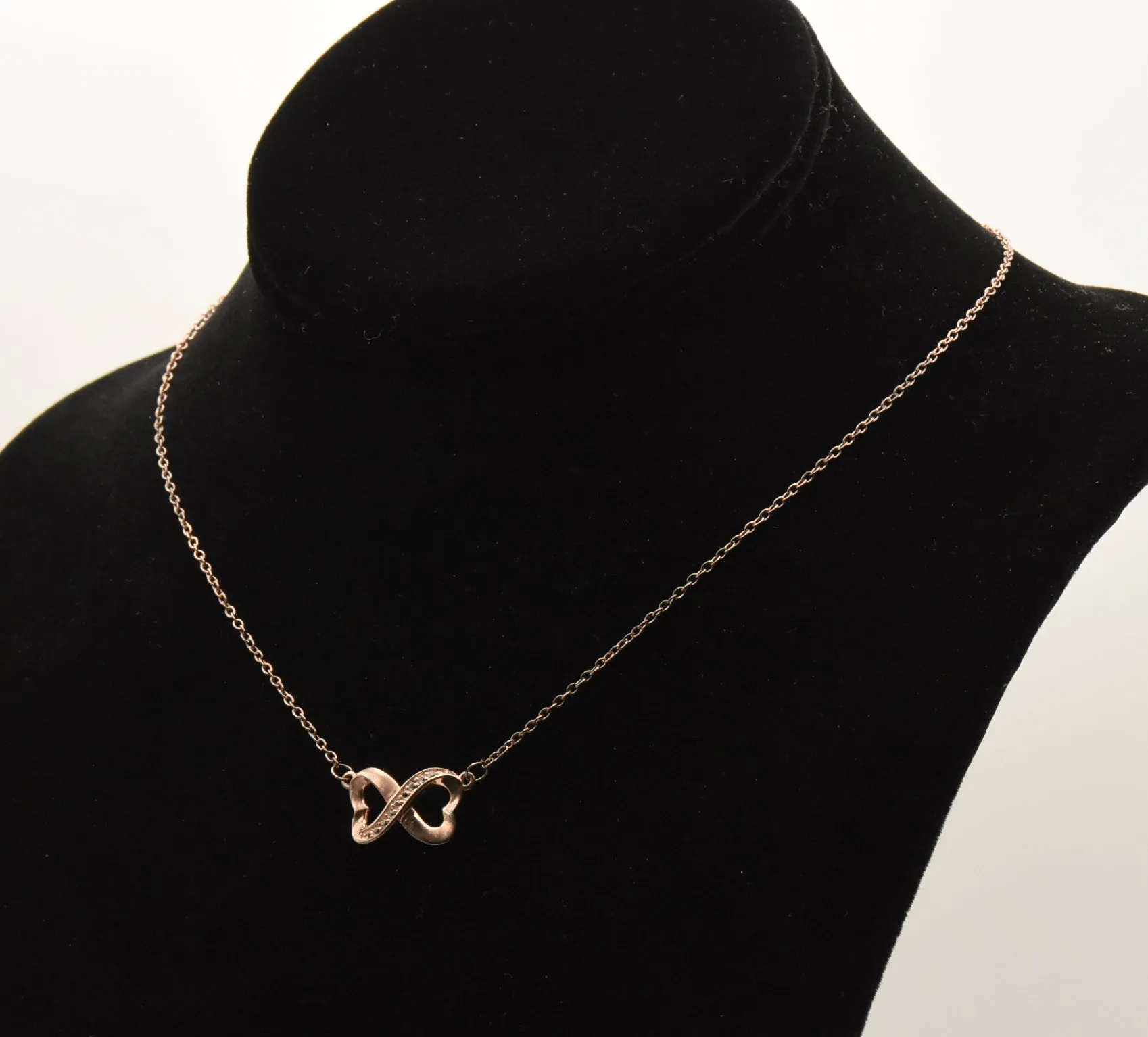 Vintage Copper Tone Sterling Silver Infinity Double Heart Pendant Necklace