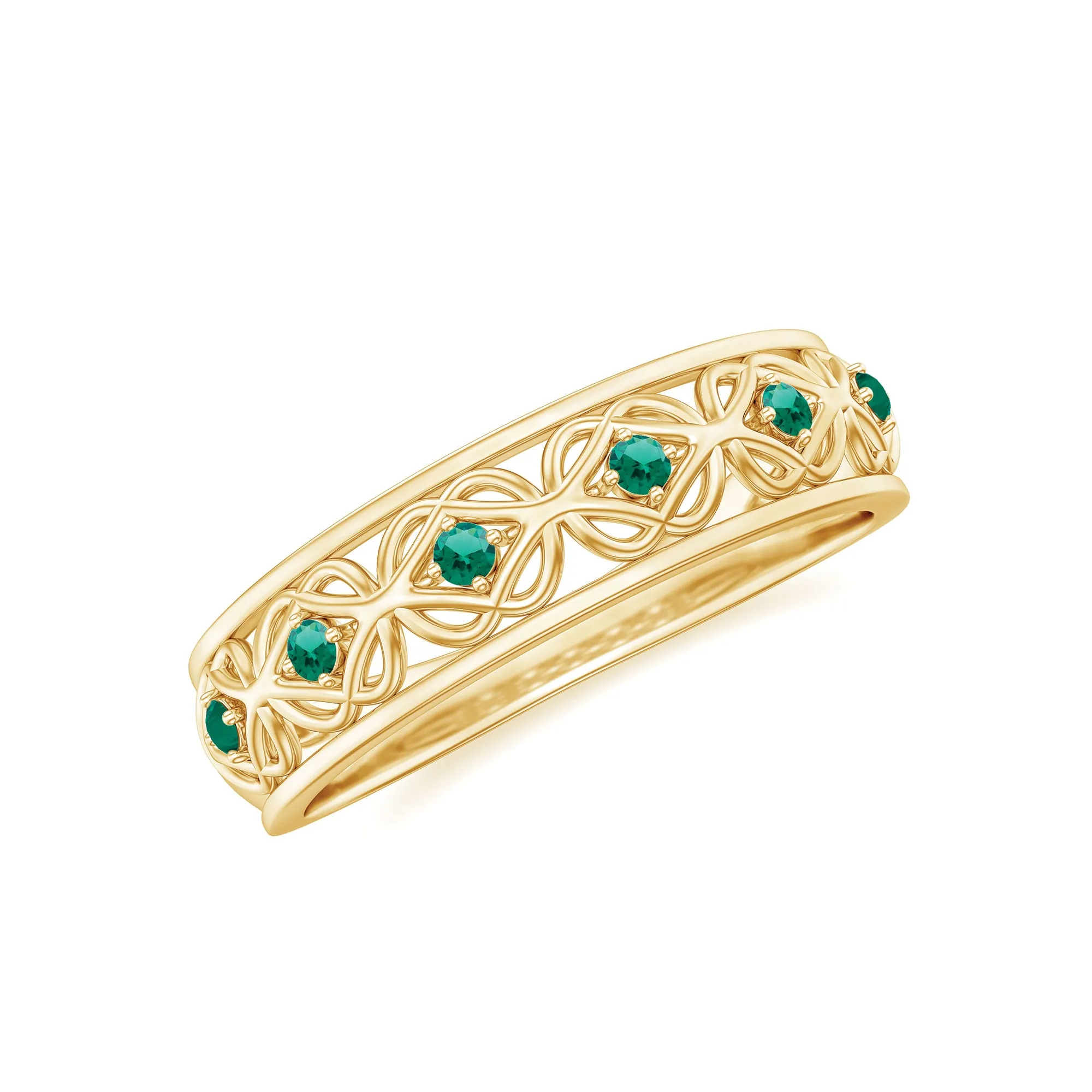 Vintage Style Lab Grown Emerald Celtic Knot Half Eternity Band