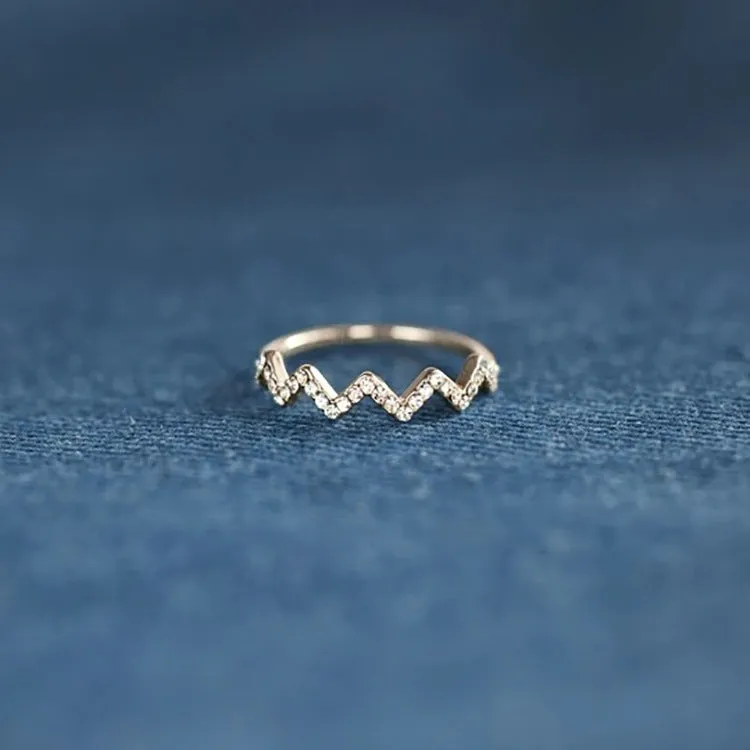 Wave Pattern zigzag wavy adjustable open Zircon Inlaid Ring for women or as a gift