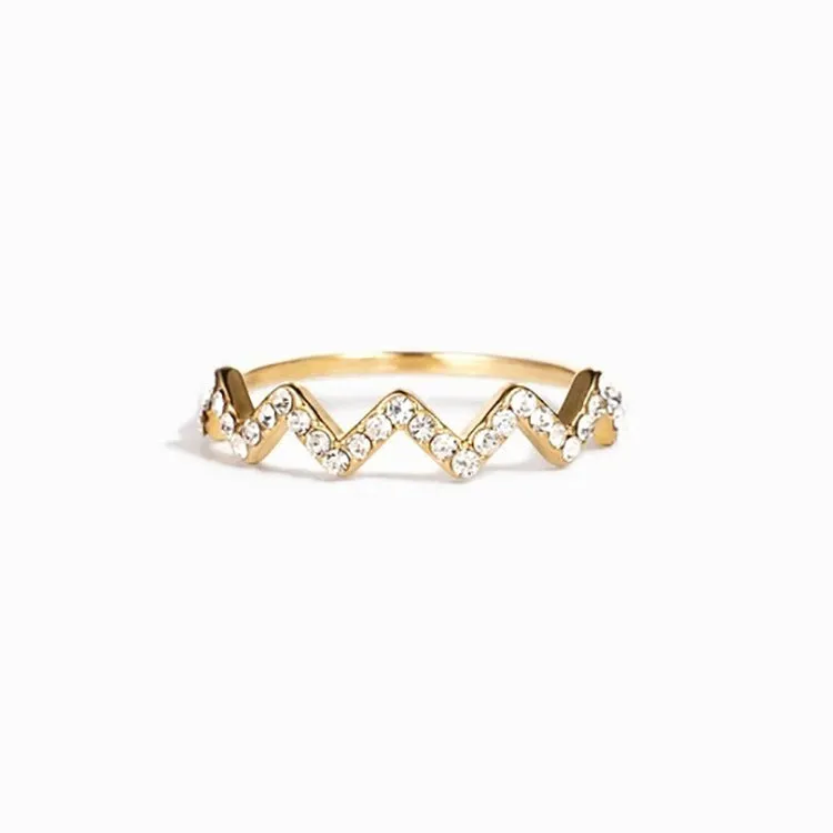 Wave Pattern zigzag wavy adjustable open Zircon Inlaid Ring for women or as a gift