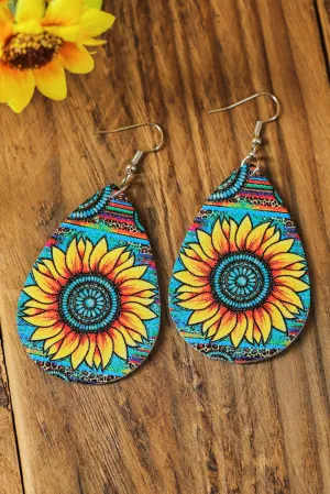 Western Fashion Turquoise Sunflower Leopard Serape Print Earrings