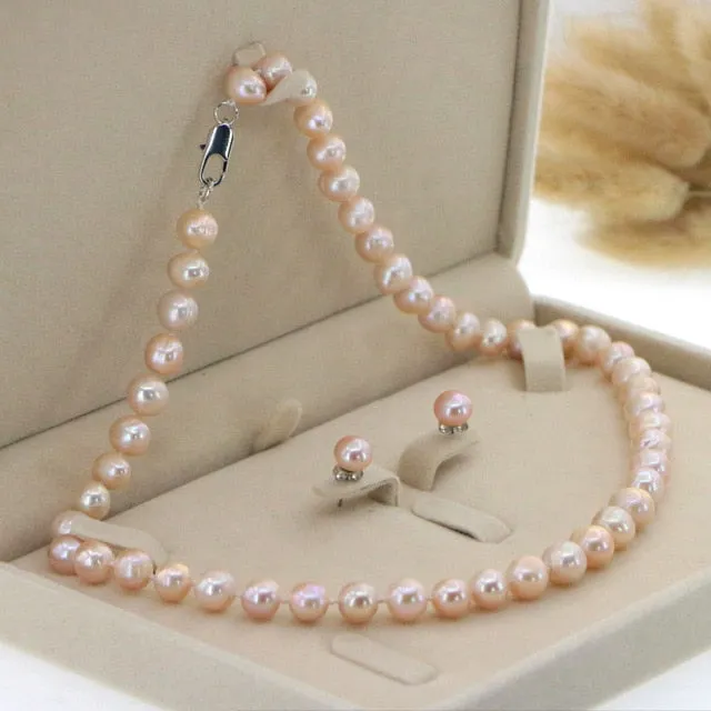 White Akoya Pearl Necklace Earrings Jewelry Sets for Women-Bridal Jewelry Gift