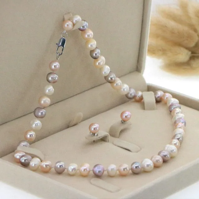 White Akoya Pearl Necklace Earrings Jewelry Sets for Women-Bridal Jewelry Gift