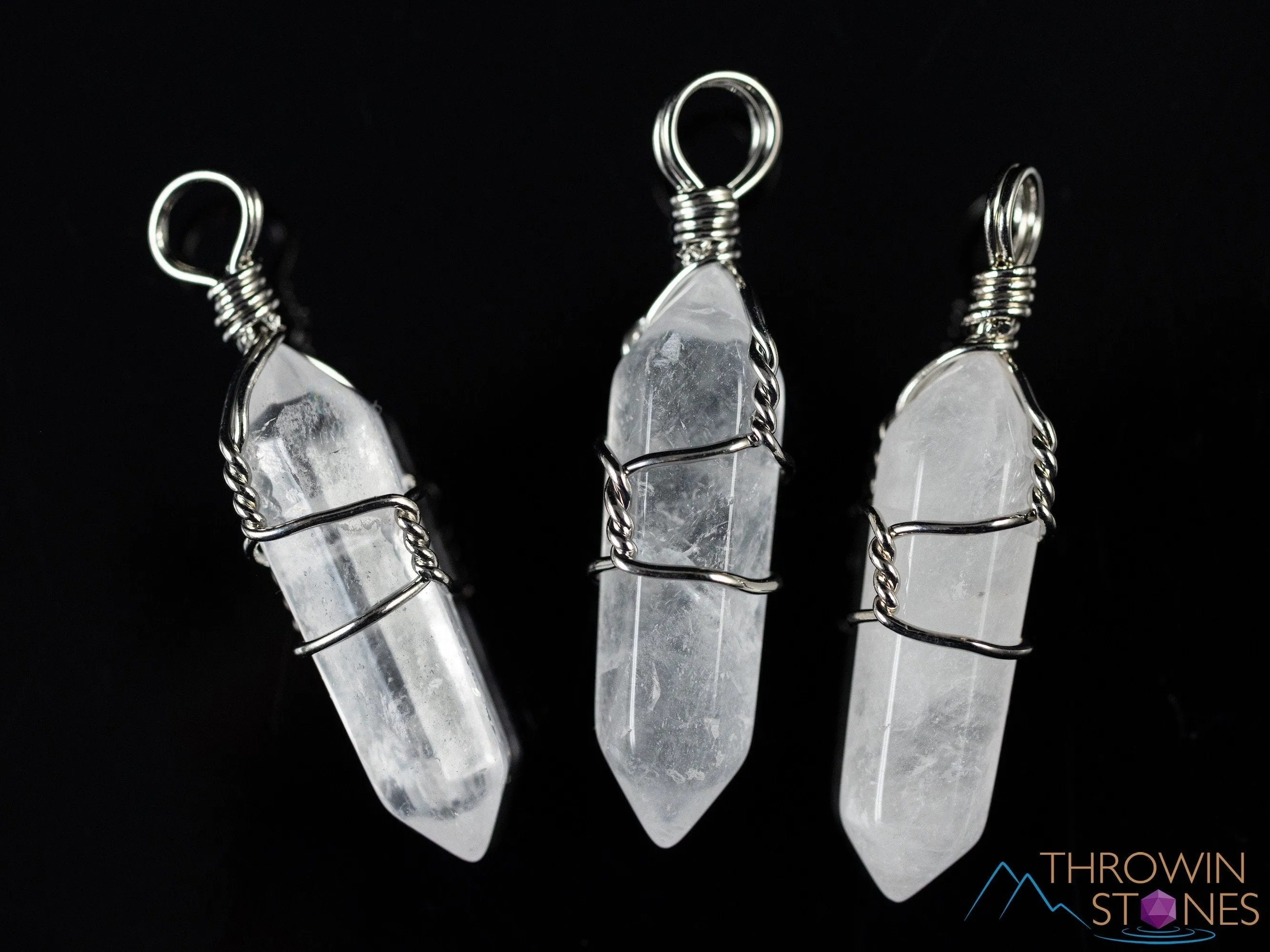 WHITE or CLEAR QUARTZ Crystal Points Pendant - Wire Wrapped Crystal Necklace, Handmade Jewelry, Healing Crystals and Stones, E0140