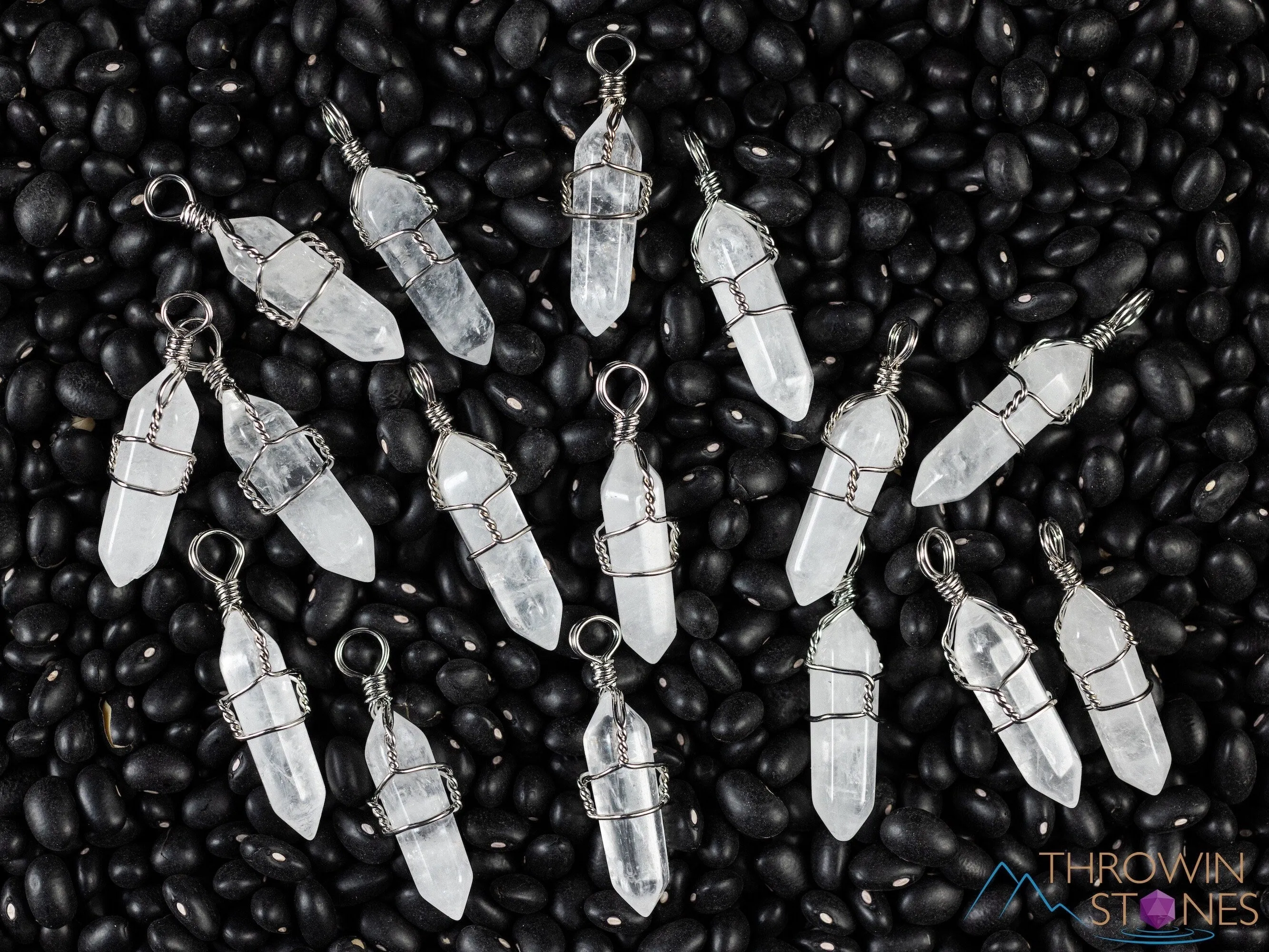 WHITE or CLEAR QUARTZ Crystal Points Pendant - Wire Wrapped Crystal Necklace, Handmade Jewelry, Healing Crystals and Stones, E0140