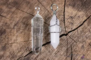 WHITE or CLEAR QUARTZ Crystal Points Pendant - Wire Wrapped Crystal Necklace, Handmade Jewelry, Healing Crystals and Stones, E0140