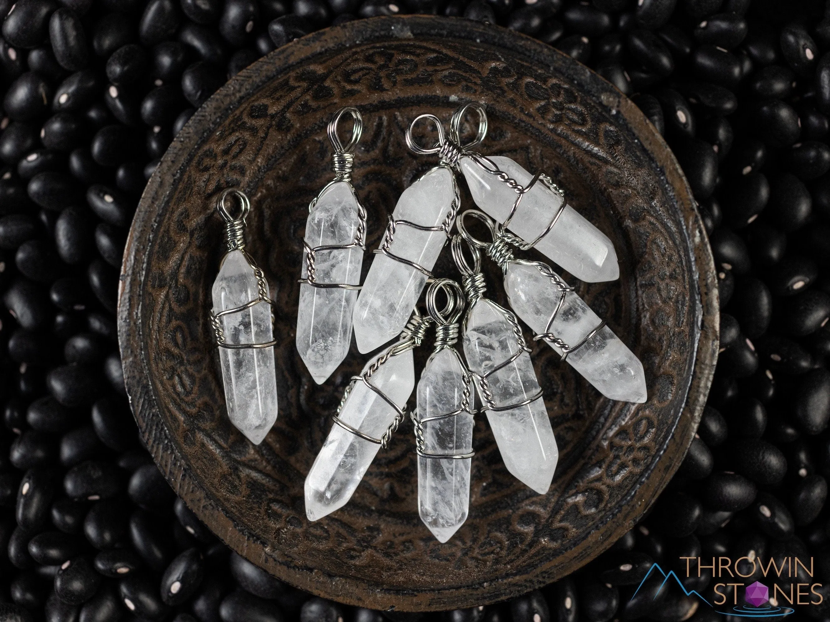 WHITE or CLEAR QUARTZ Crystal Points Pendant - Wire Wrapped Crystal Necklace, Handmade Jewelry, Healing Crystals and Stones, E0140