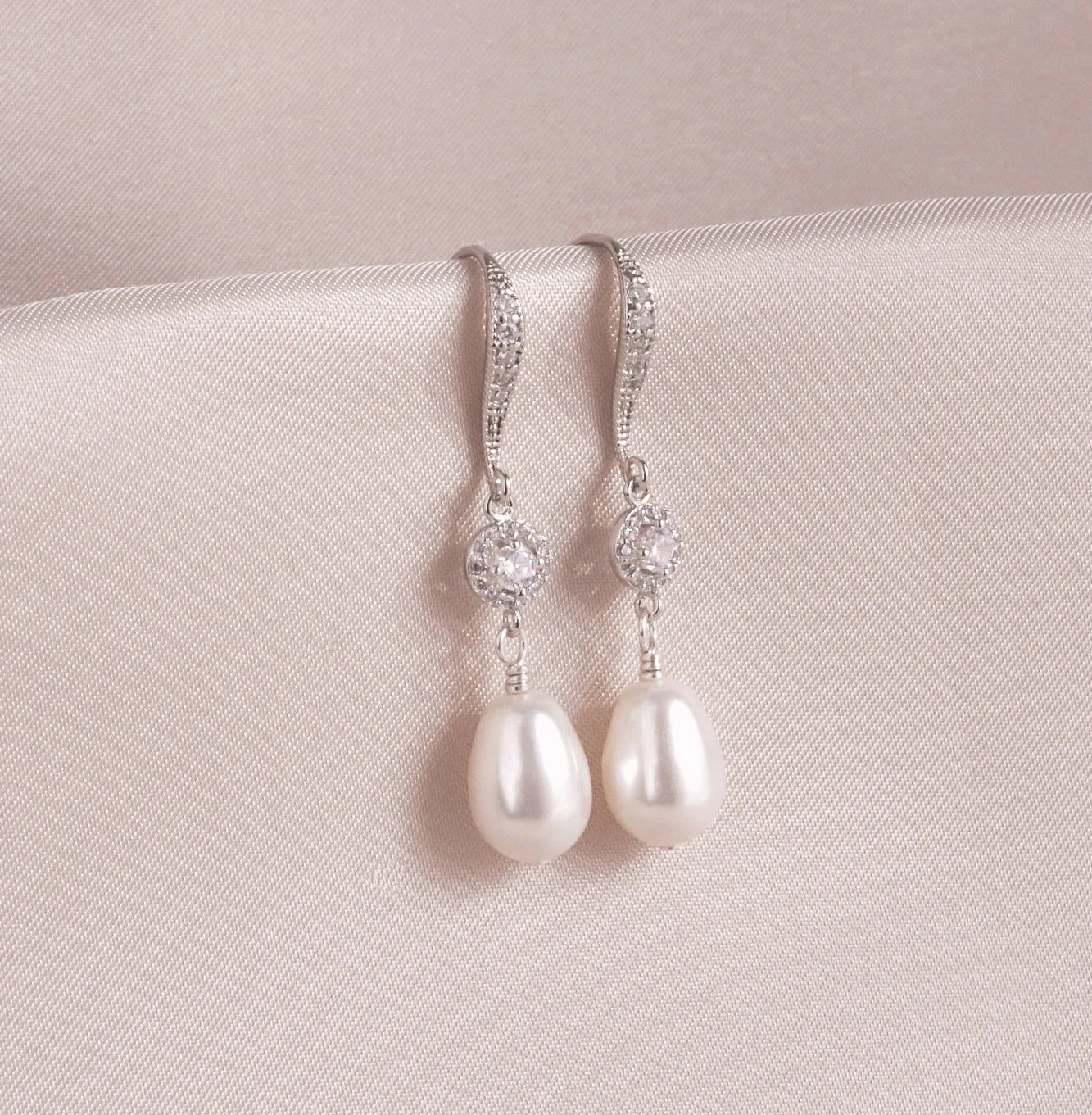 White Pearl & Silver Dangle Earrings