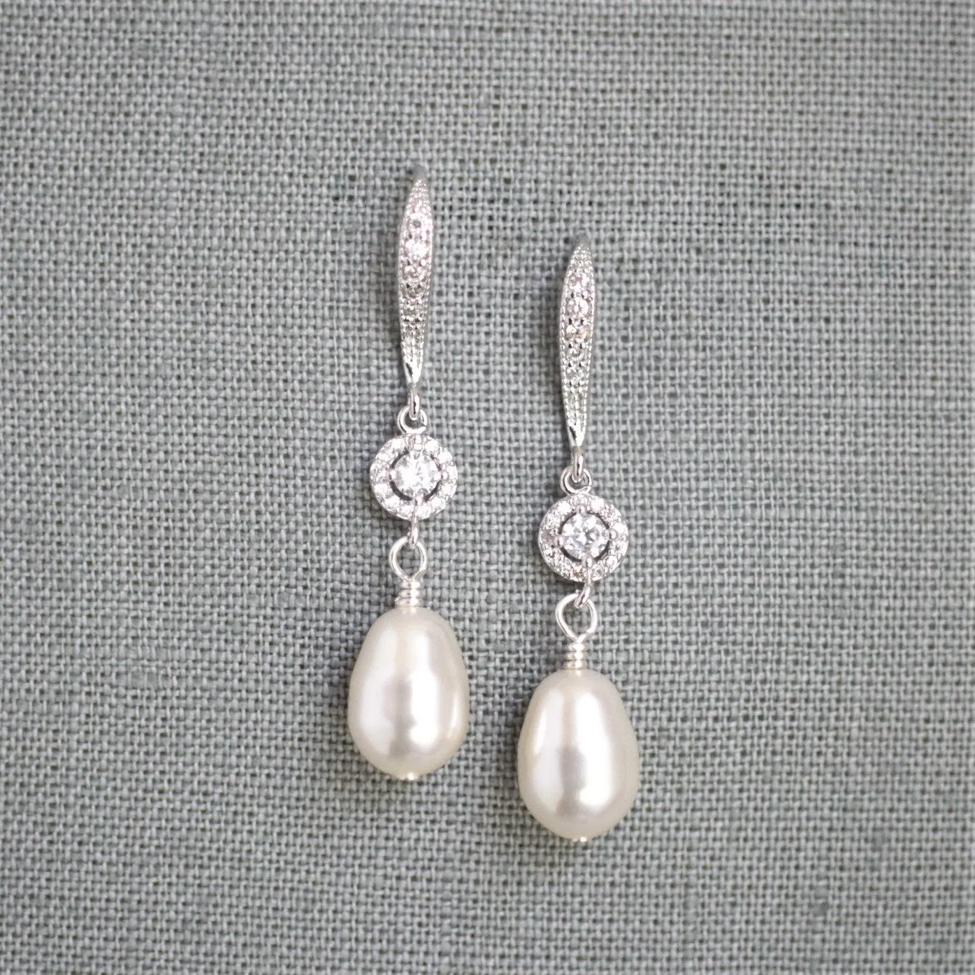 White Pearl & Silver Dangle Earrings