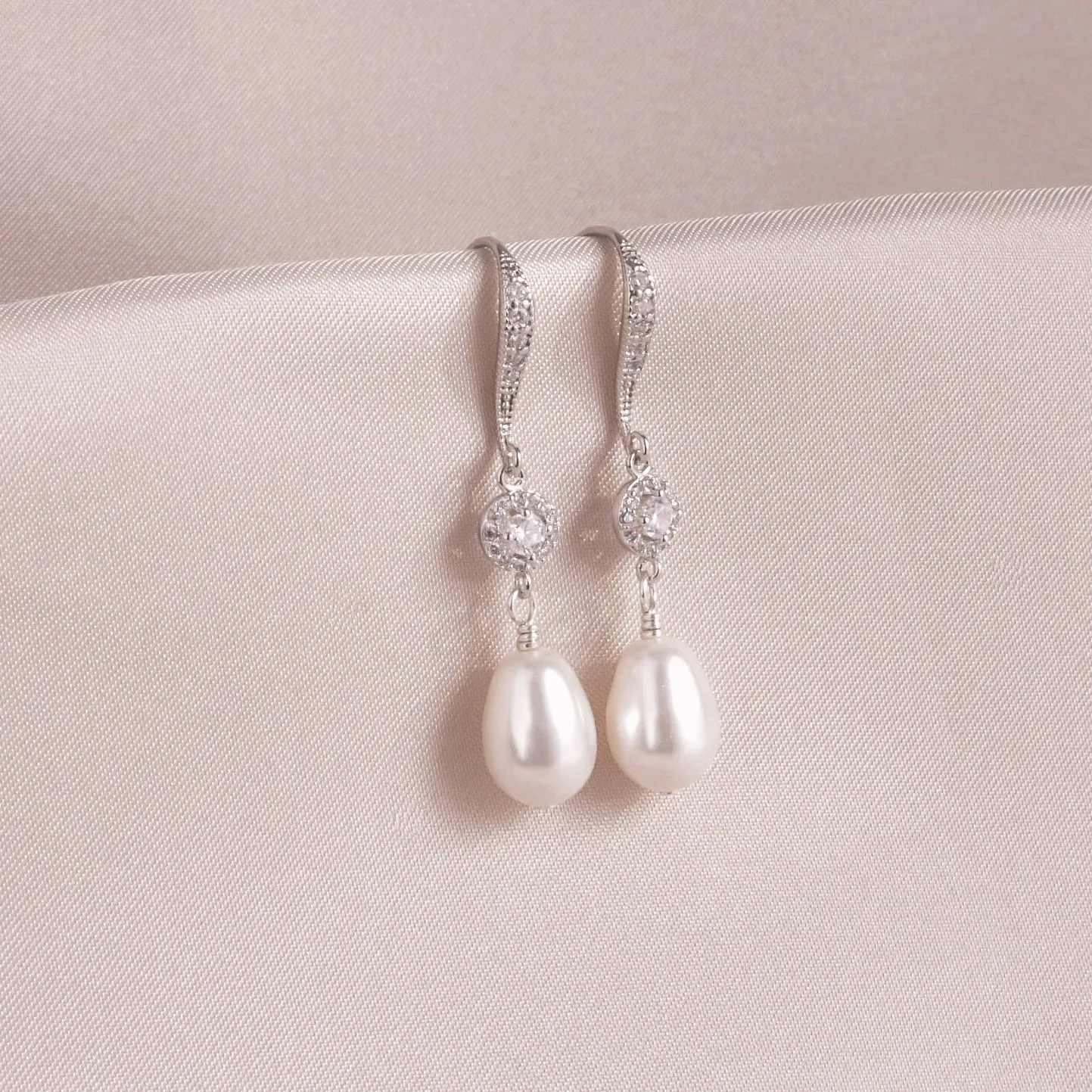 White Pearl & Silver Dangle Earrings