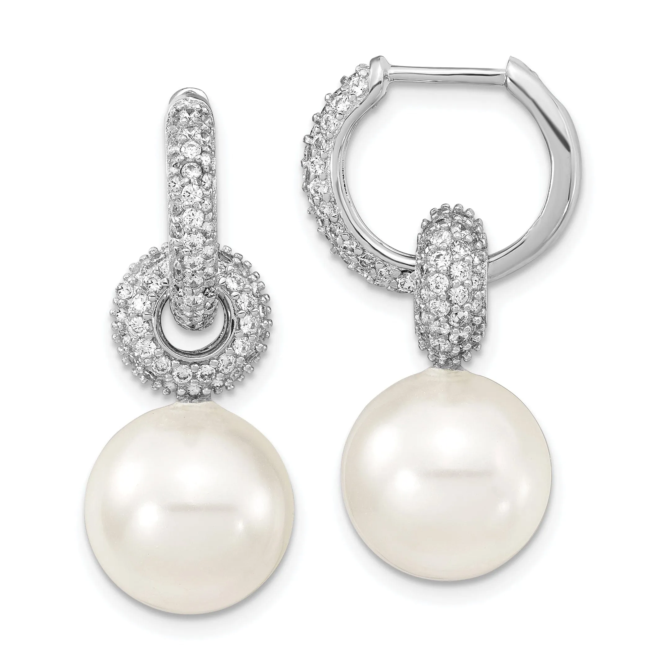 White Pearl and Cubic Zirconia Hoop Earrings