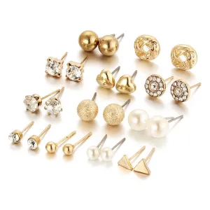 Yellow Chimes Combo of 12 Pairs/Set Multi Stylish Crystal Pearl's Heart Shape Gold Plated Stud Earrings For Women and Girl's