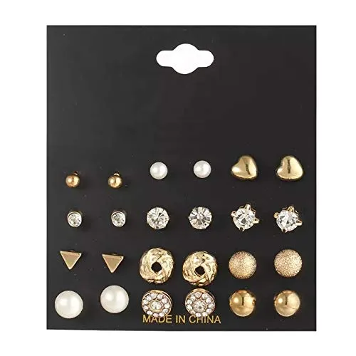 Yellow Chimes Combo of 12 Pairs/Set Multi Stylish Crystal Pearl's Heart Shape Gold Plated Stud Earrings For Women and Girl's