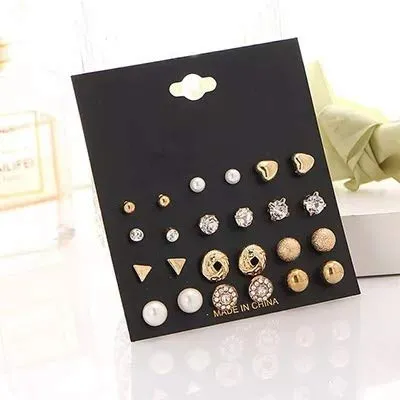 Yellow Chimes Combo of 12 Pairs/Set Multi Stylish Crystal Pearl's Heart Shape Gold Plated Stud Earrings For Women and Girl's