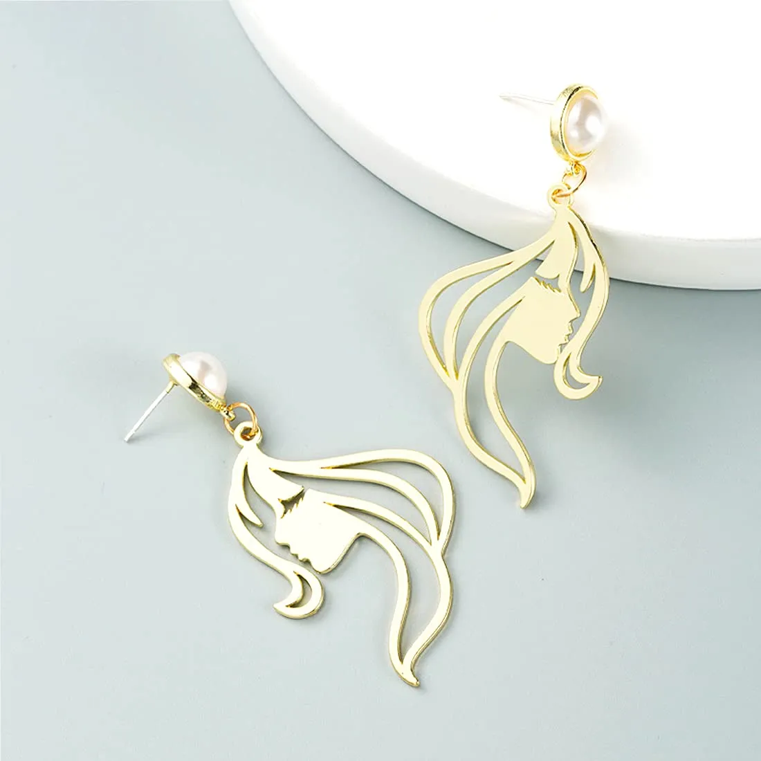 Yellow Chimes Combo of 2 Pairs Latest Fashion Gold Plated Pearl Leaf Face Design Drop Earrings for Women and Girls, Medium (YCFJER-FACEDGN-C-GL)