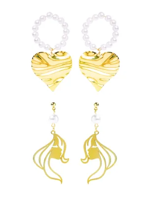 Yellow Chimes Combo of 2 Pairs Latest Fashion Gold Plated Pearl Leaf Face Design Drop Earrings for Women and Girls, Medium (YCFJER-FACEDGN-C-GL)