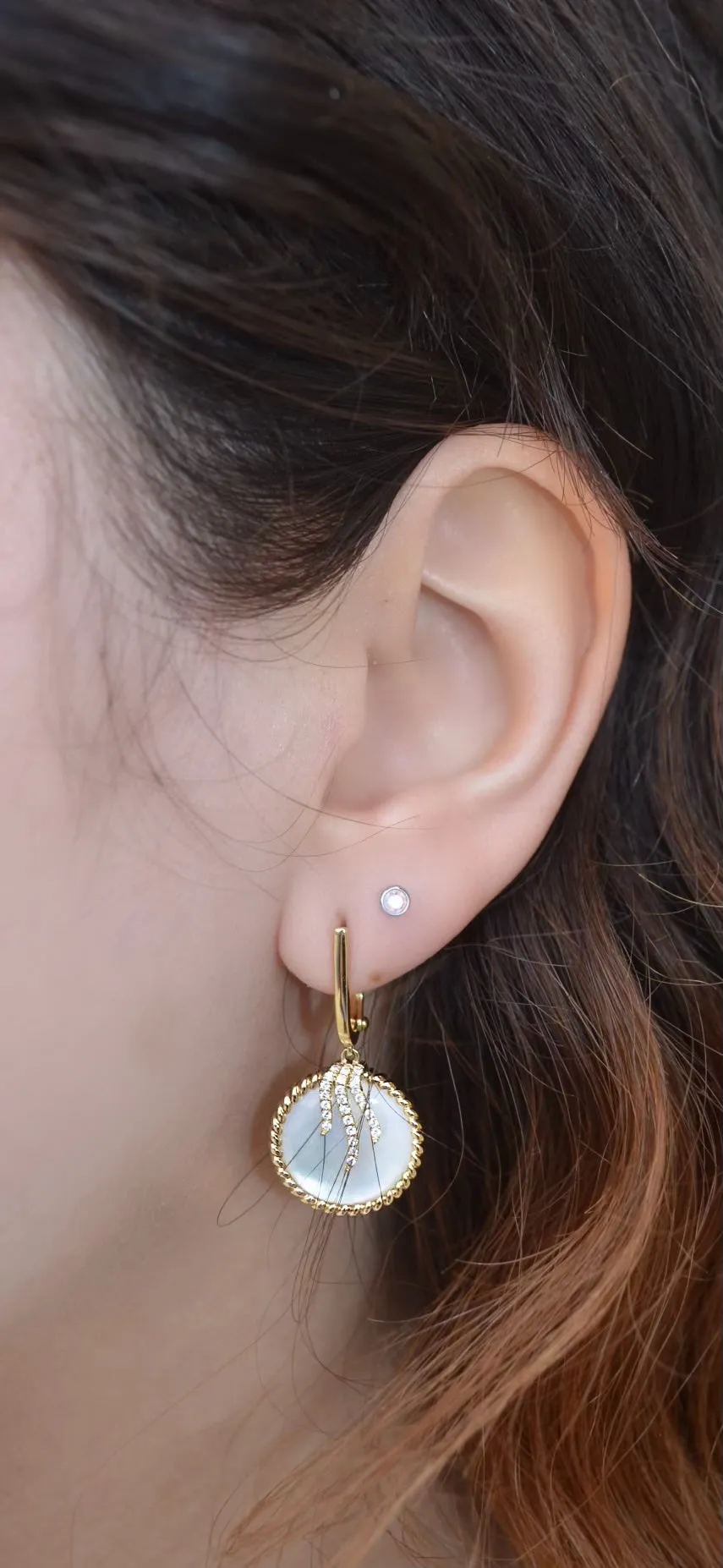 Yellow Diamond Cut Earrings with Mother Of Pearl