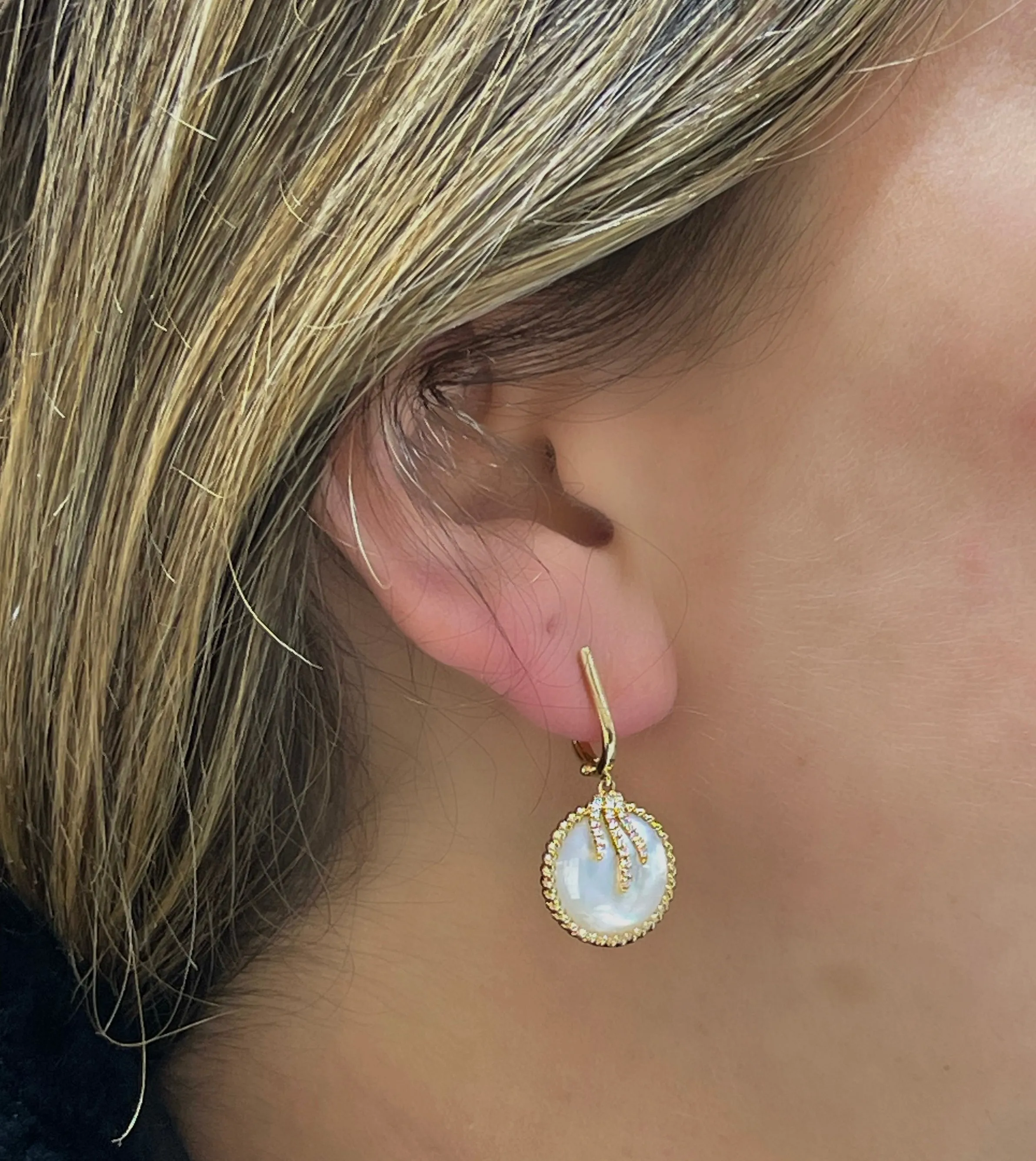 Yellow Diamond Cut Earrings with Mother Of Pearl