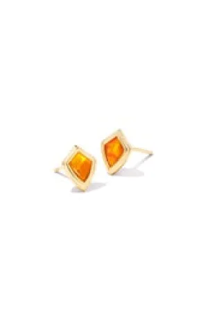 Yellow Gold Plated Monica Stud Earrings with Marbled Amber Illusion by Kendra Scott