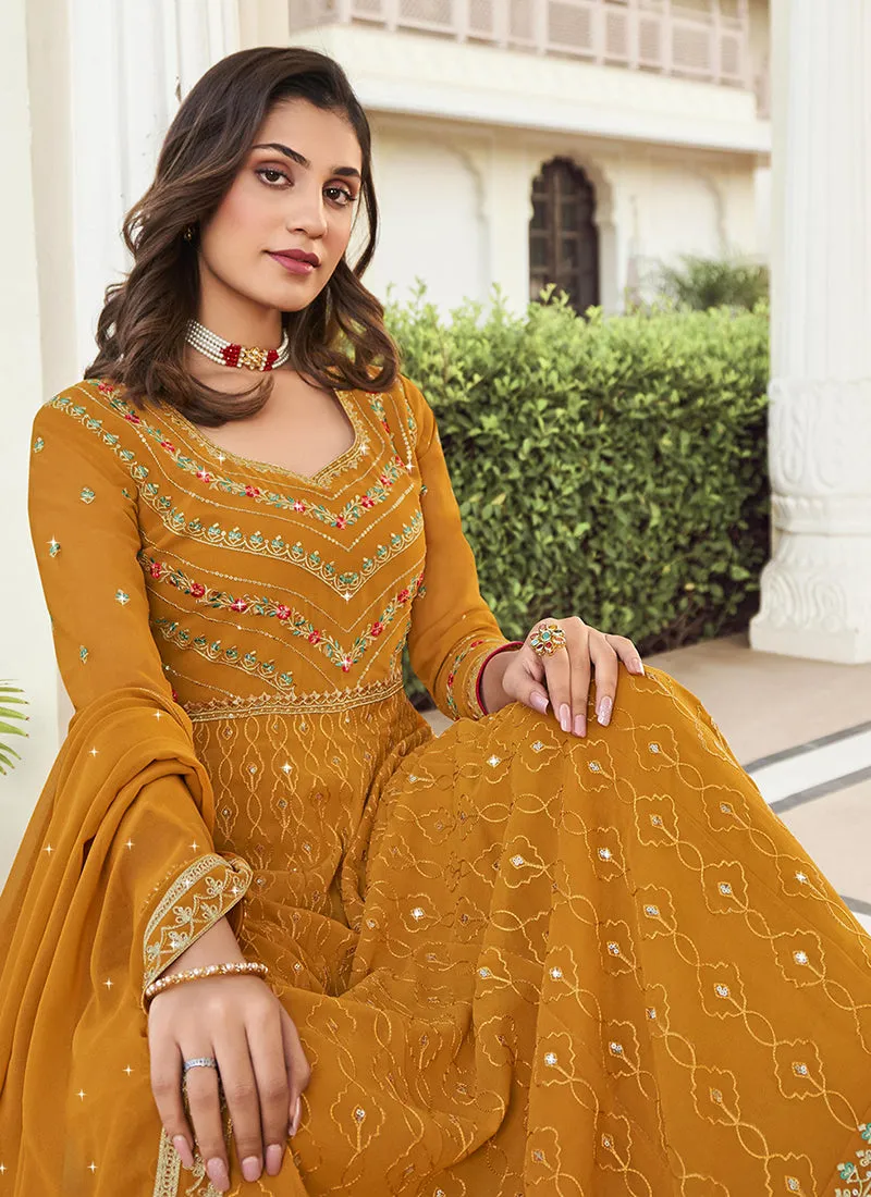 Yellow Sequence Embroidery Georgette Anarkali Suit