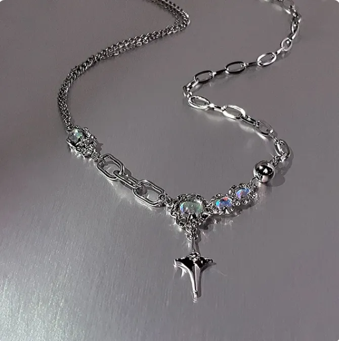 Zircon Cross Star Beaded Necklace