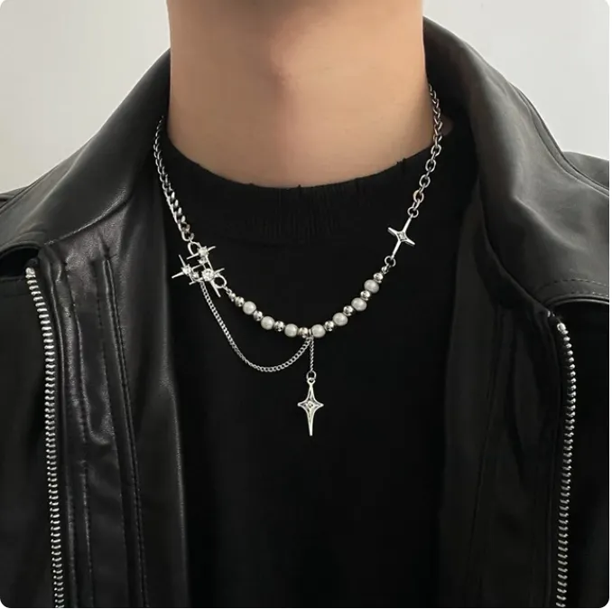 Zircon Cross Star Beaded Necklace