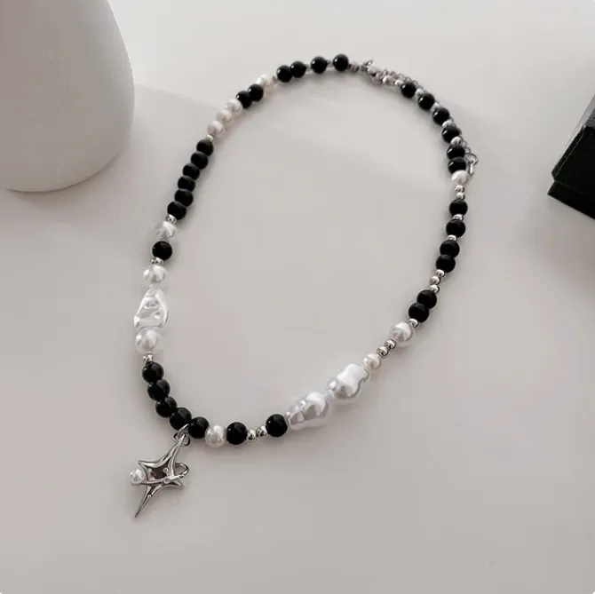 Zircon Cross Star Beaded Necklace