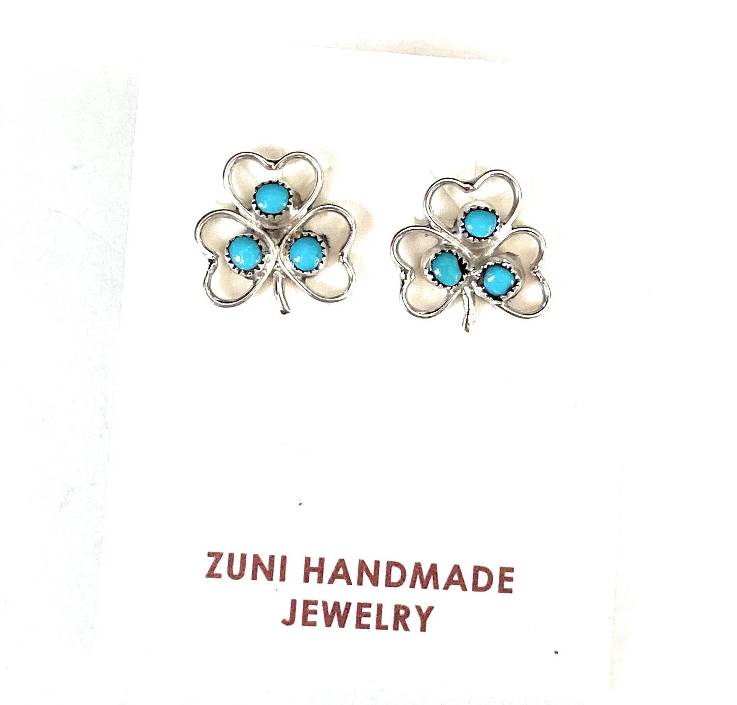 Zuni Sterling Silver & Turquoise Clover Stud Earrings