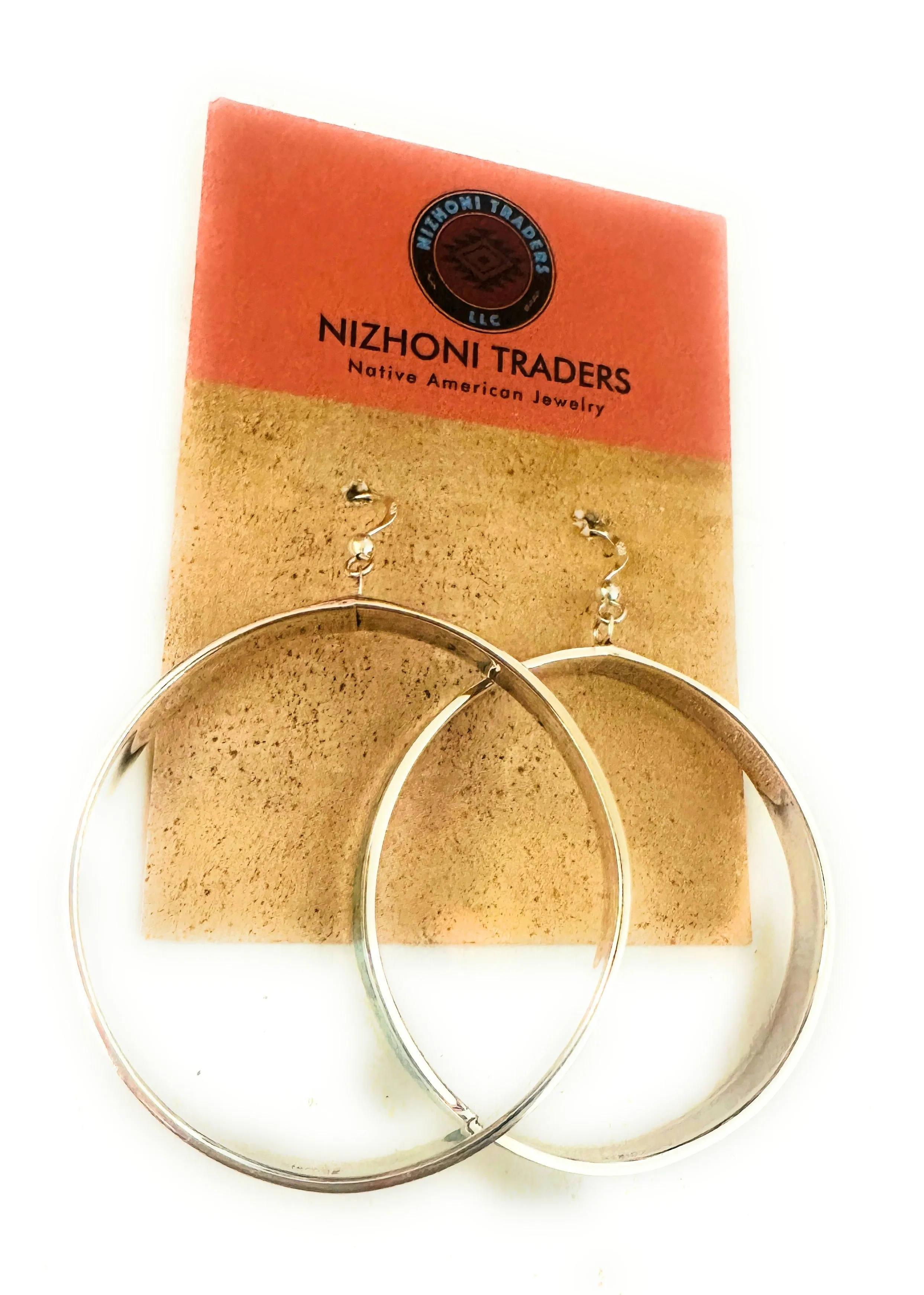 Zuni Sterling Silver & Turquoise Inlay Dangle Hoop Earrings